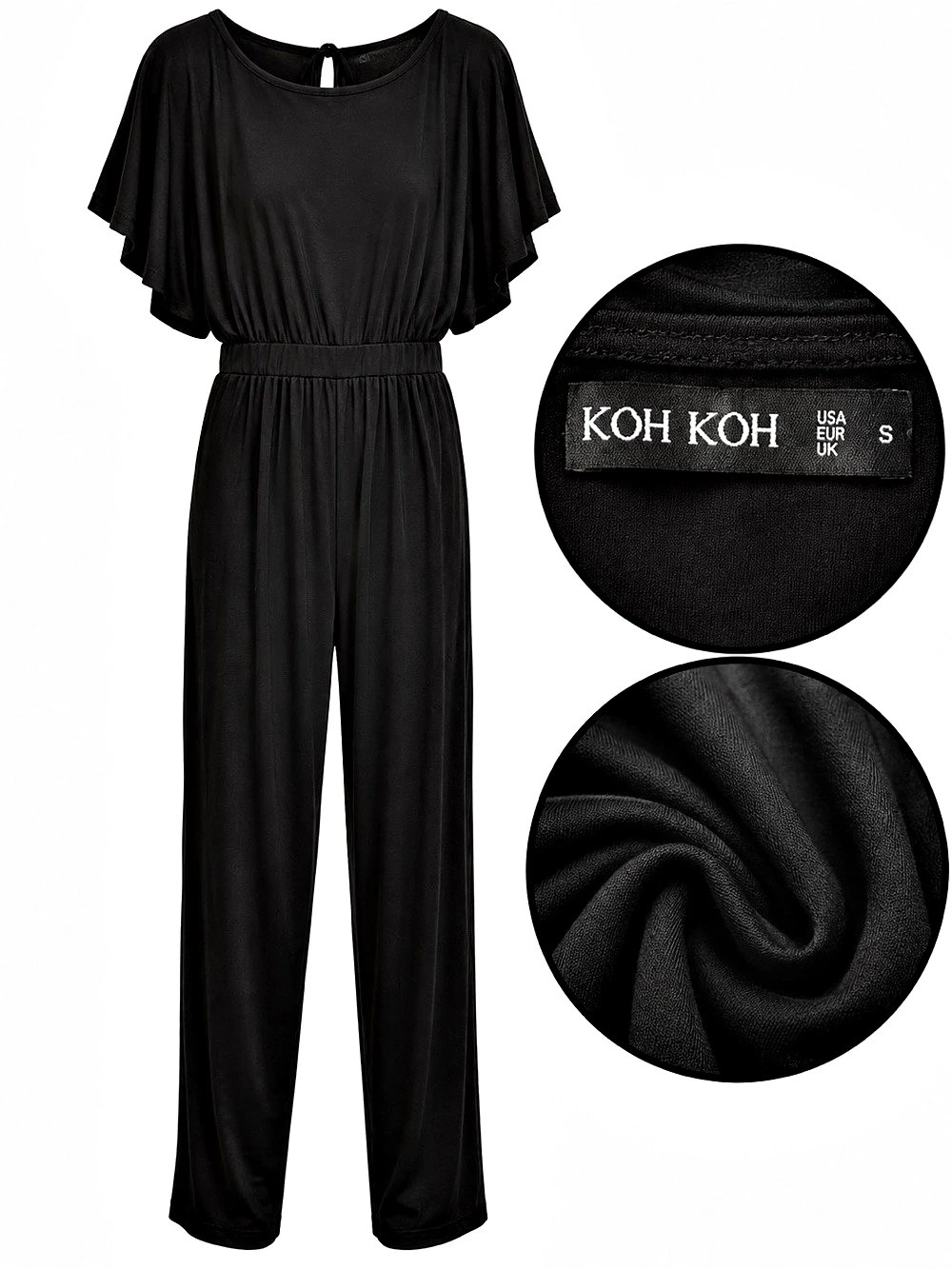 KOH Short Sleeve Keyhole Back Jumpsuit Black Small